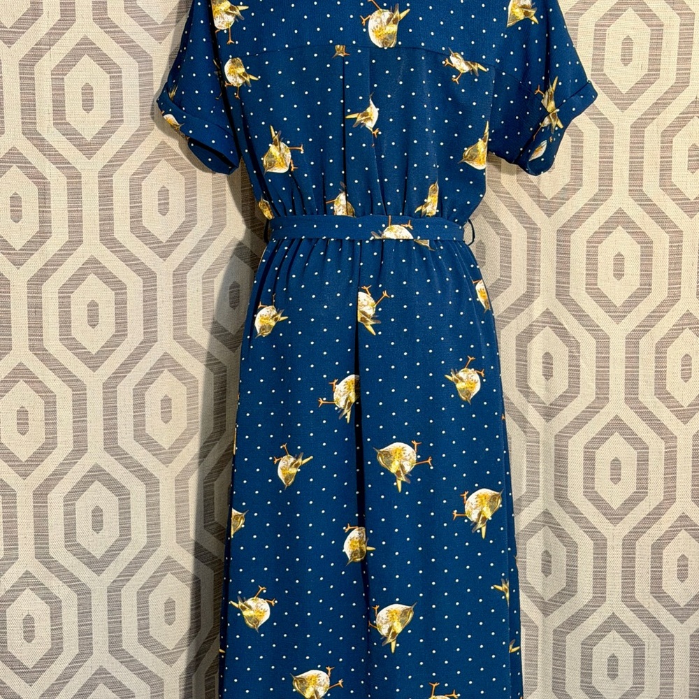 Retro dress with bird print, Monteau Los Angeles XL - Picture 3 of 12